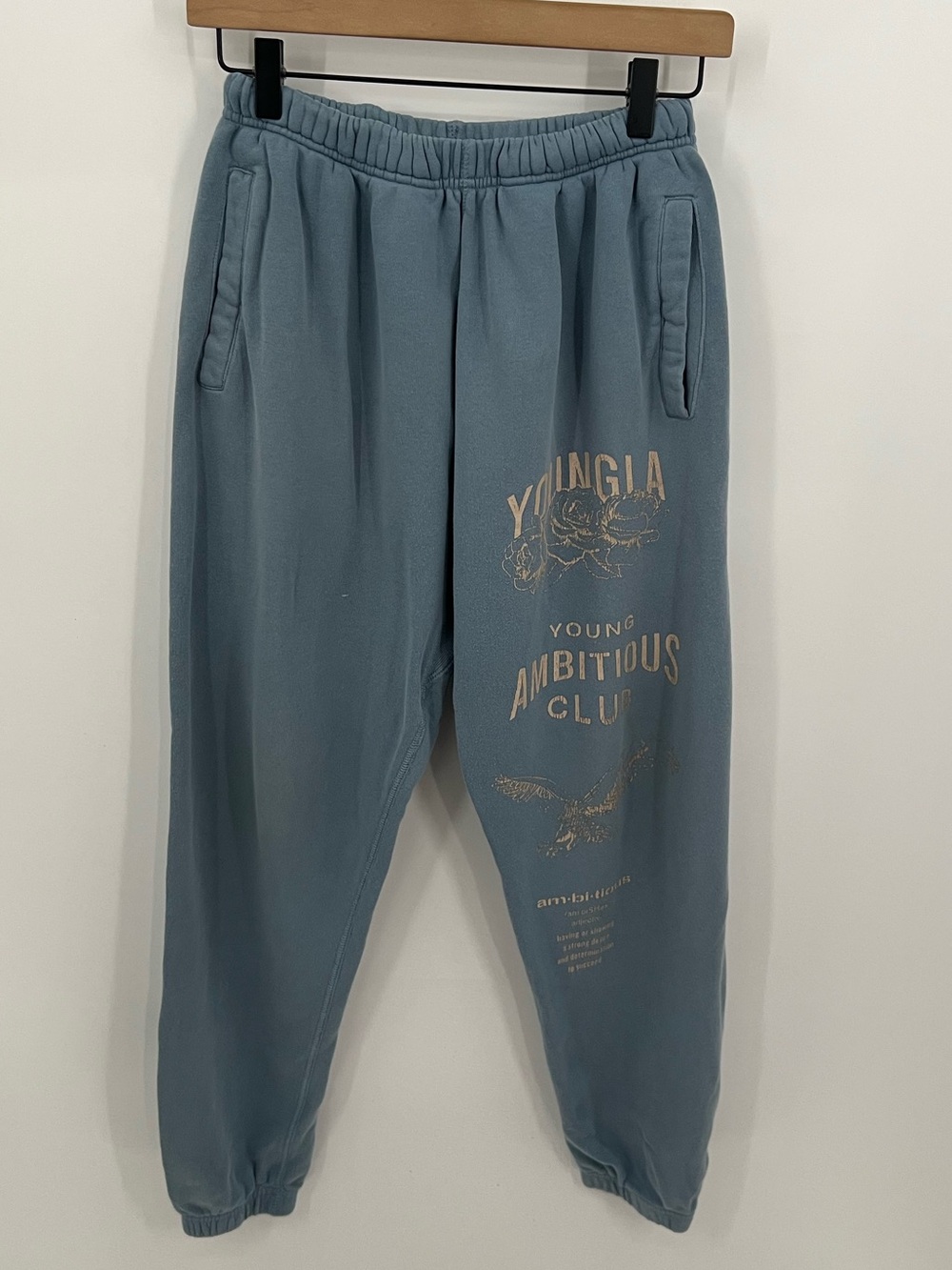 YoungLA Blue Graphic Jogger Sweat Pants with Cream Print